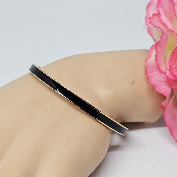 Kate Spade Black Enamel 'Draw the Line' Bangle Bracelet Gold Tone - Picture 10 of 16